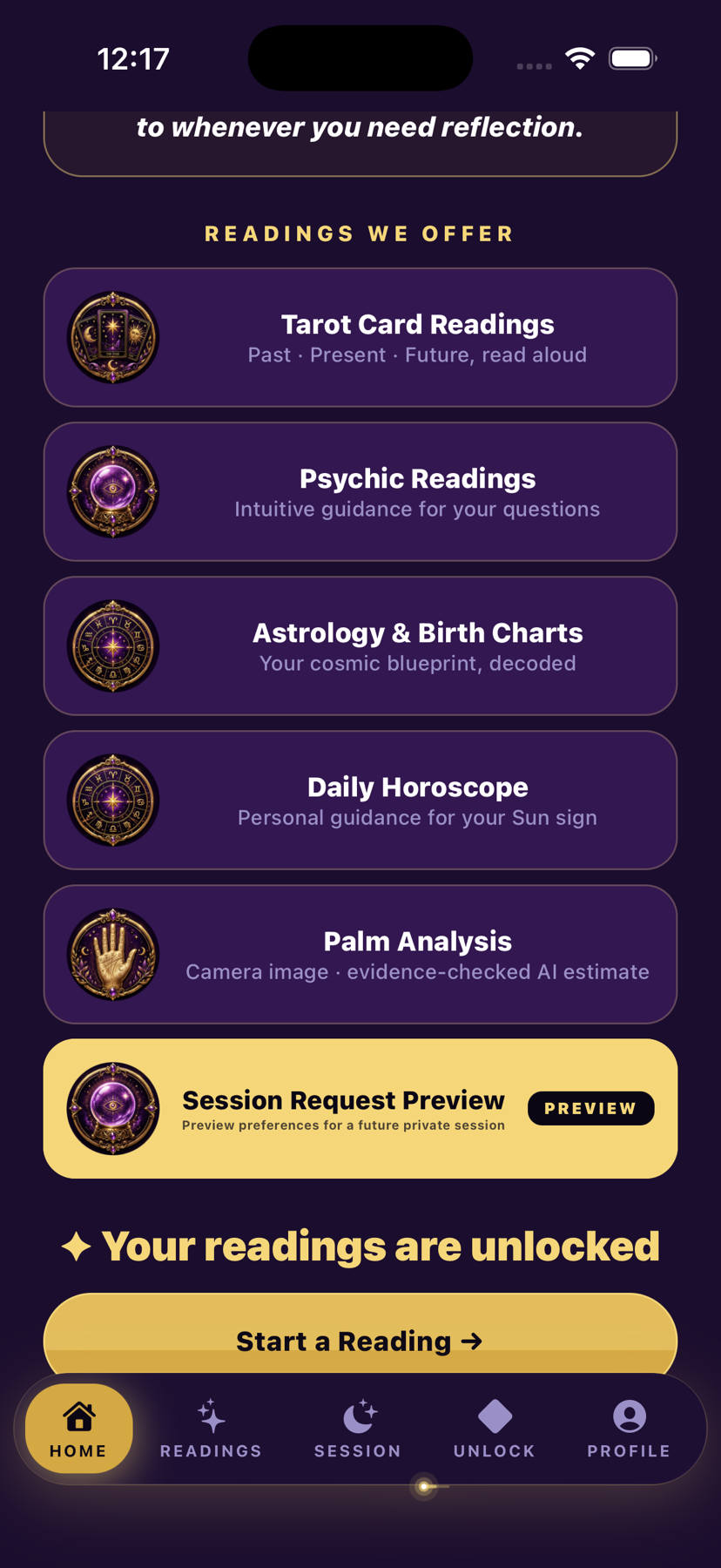The six reading rooms inside the app